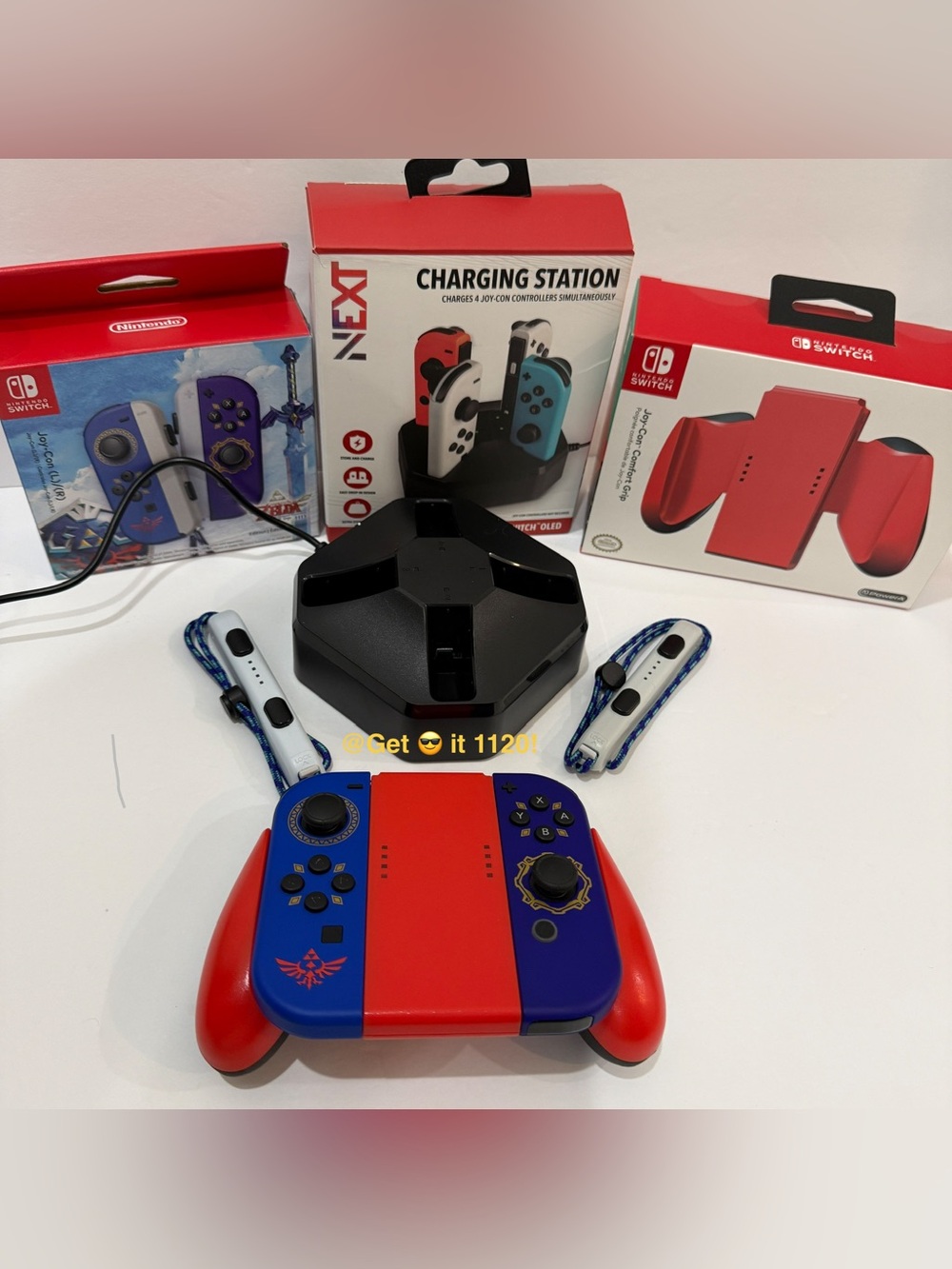 Bundle Nintendo Switch Joy Con (L) (R) Zelda with Joy Con Comfort Grip Charging